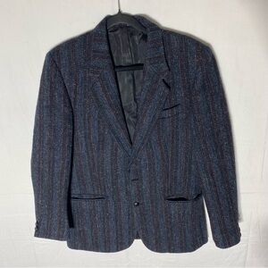 Vintage Harris Tweed Blue Purple Striped Wool Blazer 40R Dark Academia Dadcore